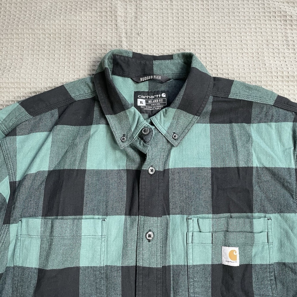 Carhartt Rugged Flex Flannel Shirt XL Mens Relaxed Fit Midweight Green Plaid